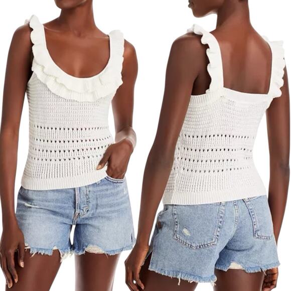 7 for All Mankind Crochet Front Tank Top XL White Hippie Boho Straps NWT $148 - Picture 1 of 10